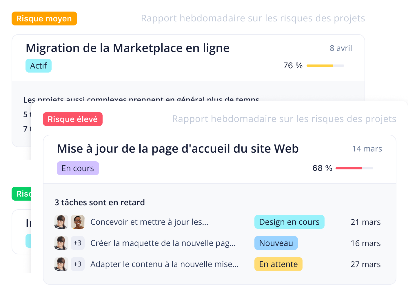 Tableau de bord de gestion des risques avec liste des risques et graphique de criticité.