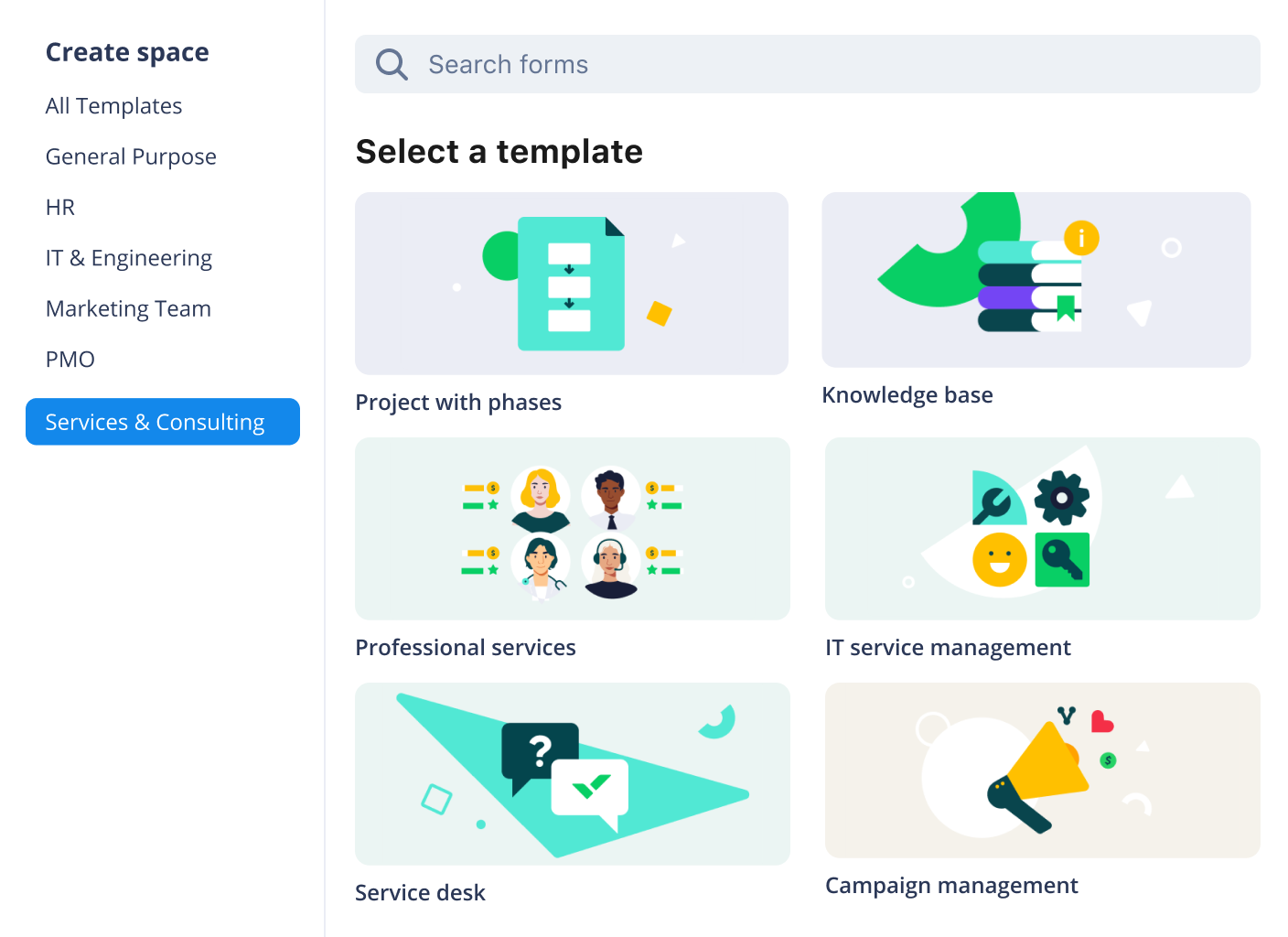 Two Wrike space template cards for customizable project management spaces.